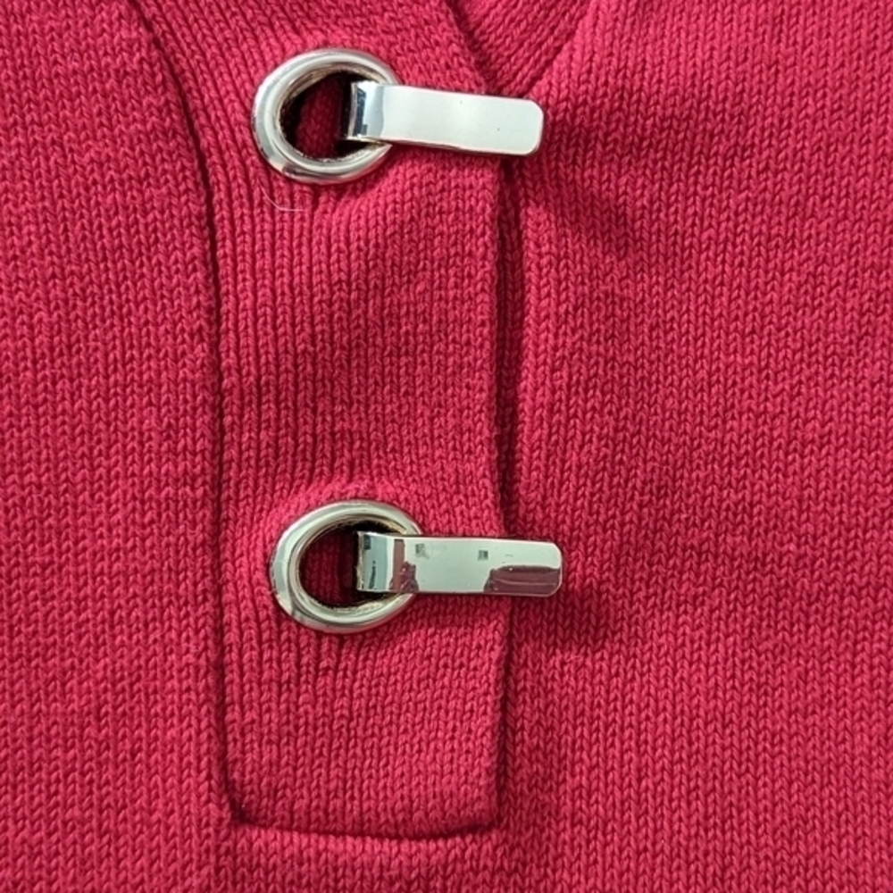 Charter Club Red Women's Sweater V Neck  Gold Grommet And Clasp Closures Size XL - Picture 7 of 9